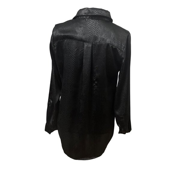Black Button-Up Long Sleeve Blouse With Subtle Textured Pattern Womens Medium - Picture 3 of 10